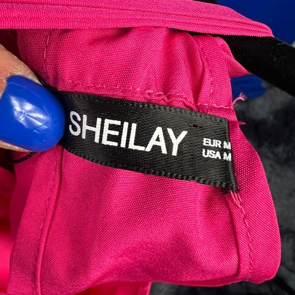 👗💖NWT🤩 |•SHEILAY•| Pink Rayon Keyhole Tie Around Neck Dress Size M 17.5" PTP - Picture 7 of 8